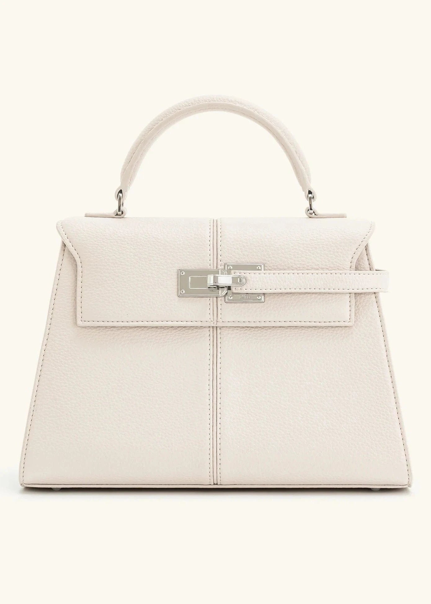 White handbag with silver hardware on a white background