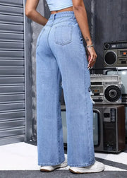 Teonclothingshop Women's High Waist Button Up Butterfly Print Jeans