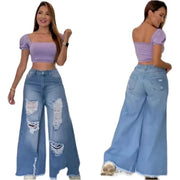 Teonclothingshop Women's High Waisted Straight Ripped Jeans