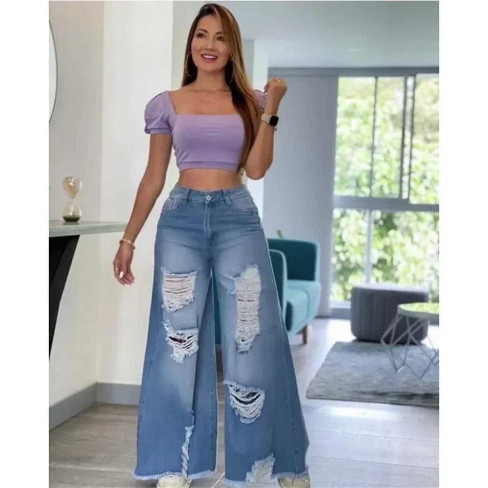 Teonclothingshop Women's High Waisted Straight Ripped Jeans