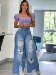 Teonclothingshop Women's High Waisted Straight Ripped Jeans