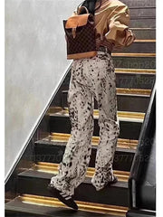 Teonclothingshop Women’s Leopard Print Wide-Leg Jeans