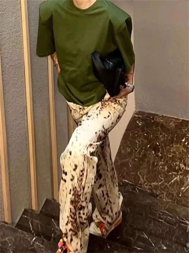 Teonclothingshop Women’s Leopard Print Wide-Leg Jeans