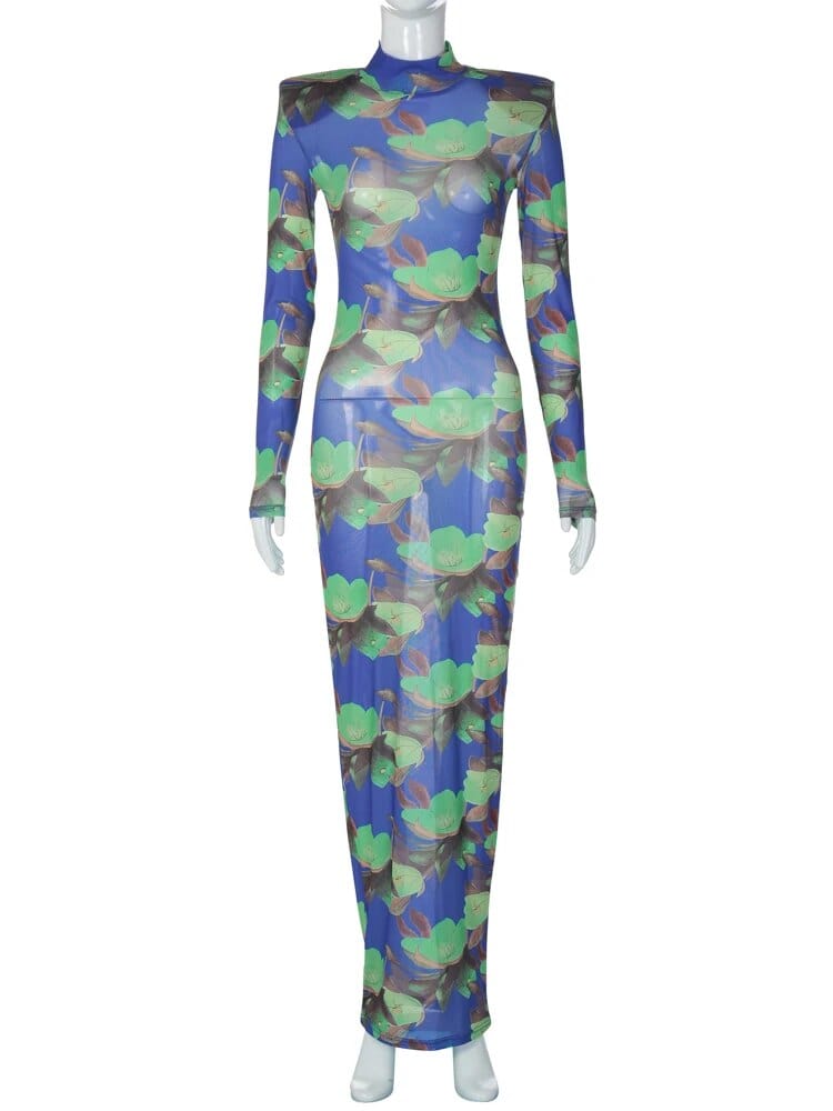 Teonclothingshop Women's maxi dress with mesh floral print