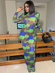 Teonclothingshop Women's maxi dress with mesh floral print