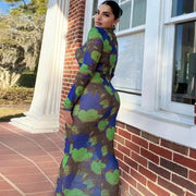 Teonclothingshop Women's maxi dress with mesh floral print