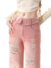 Teonclothingshop Women’s Pink Star Jeans