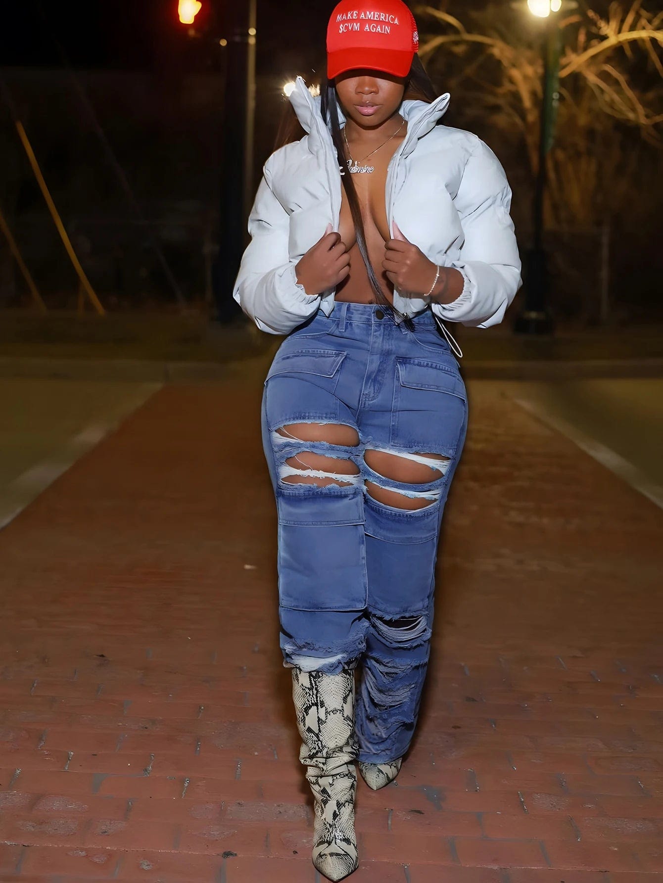 Teonclothingshop Women Straight Leg Ripped Jeans