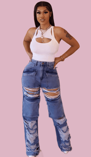 Teonclothingshop Women Straight Leg Ripped Jeans