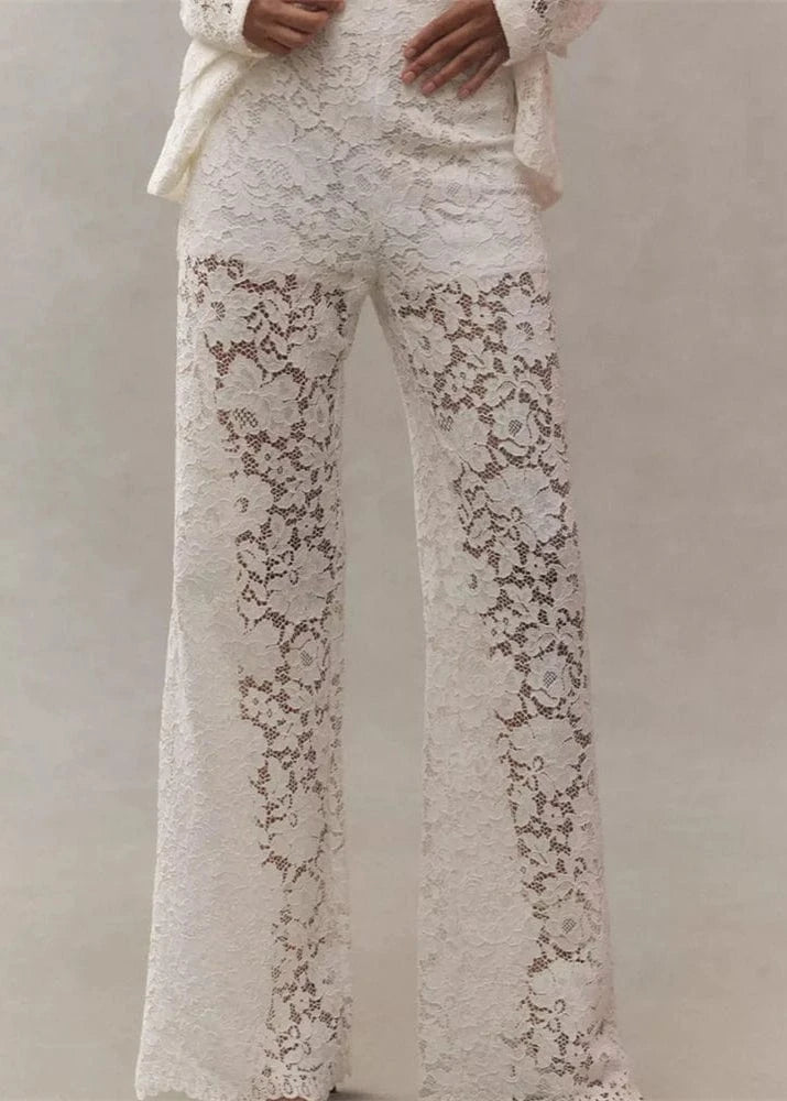 Lace floral wide-leg casual pants