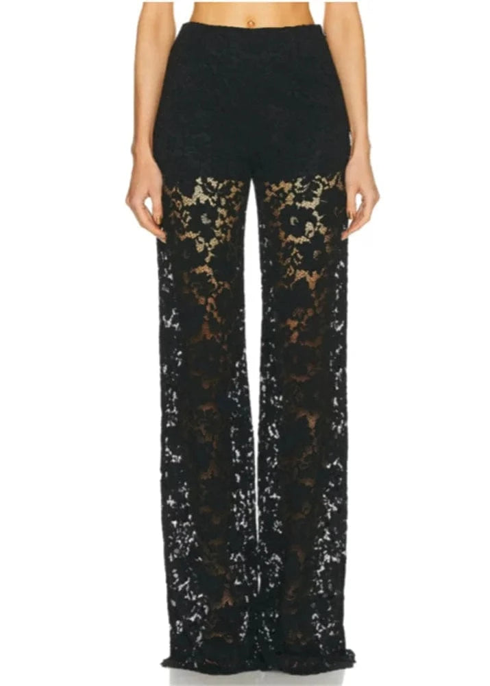 Lace floral wide-leg casual pants