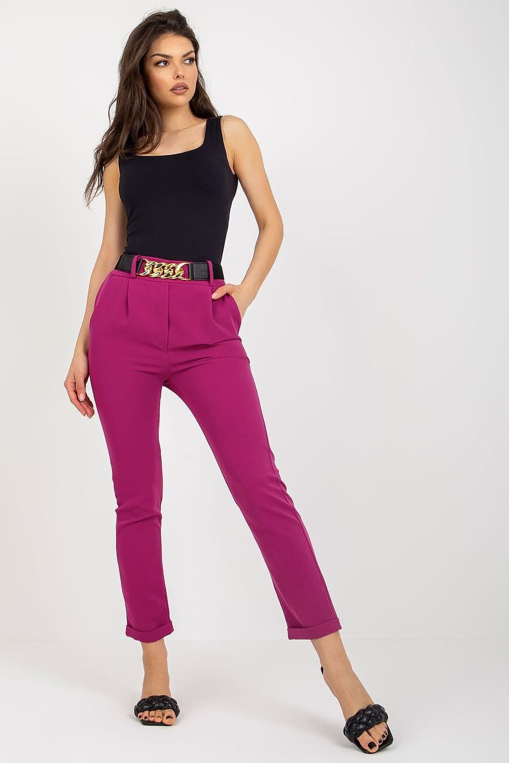 Teon Clothing EU Pants with a high waist and a decorative belt