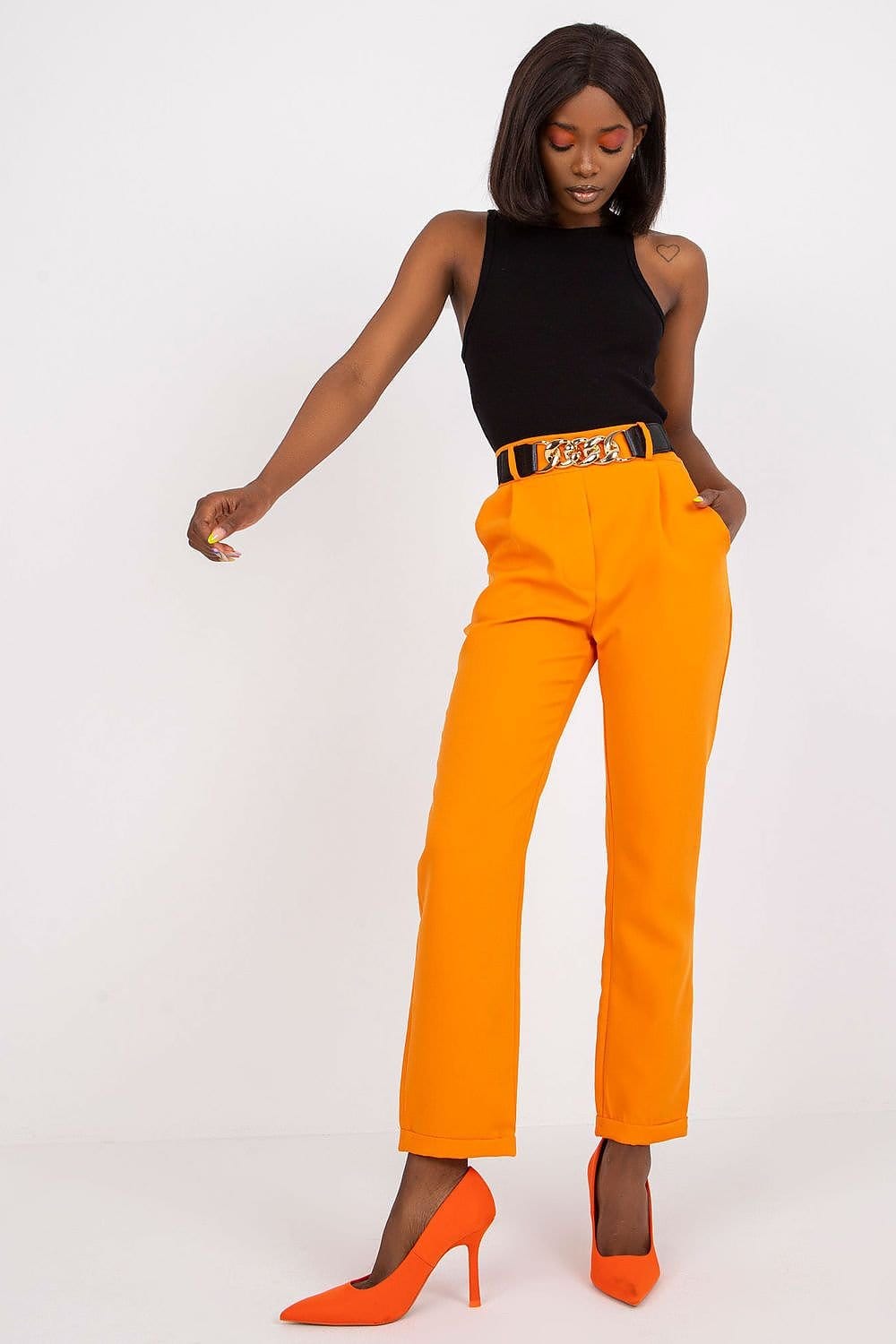 Teon Clothing EU Pants with a high waist and a decorative belt