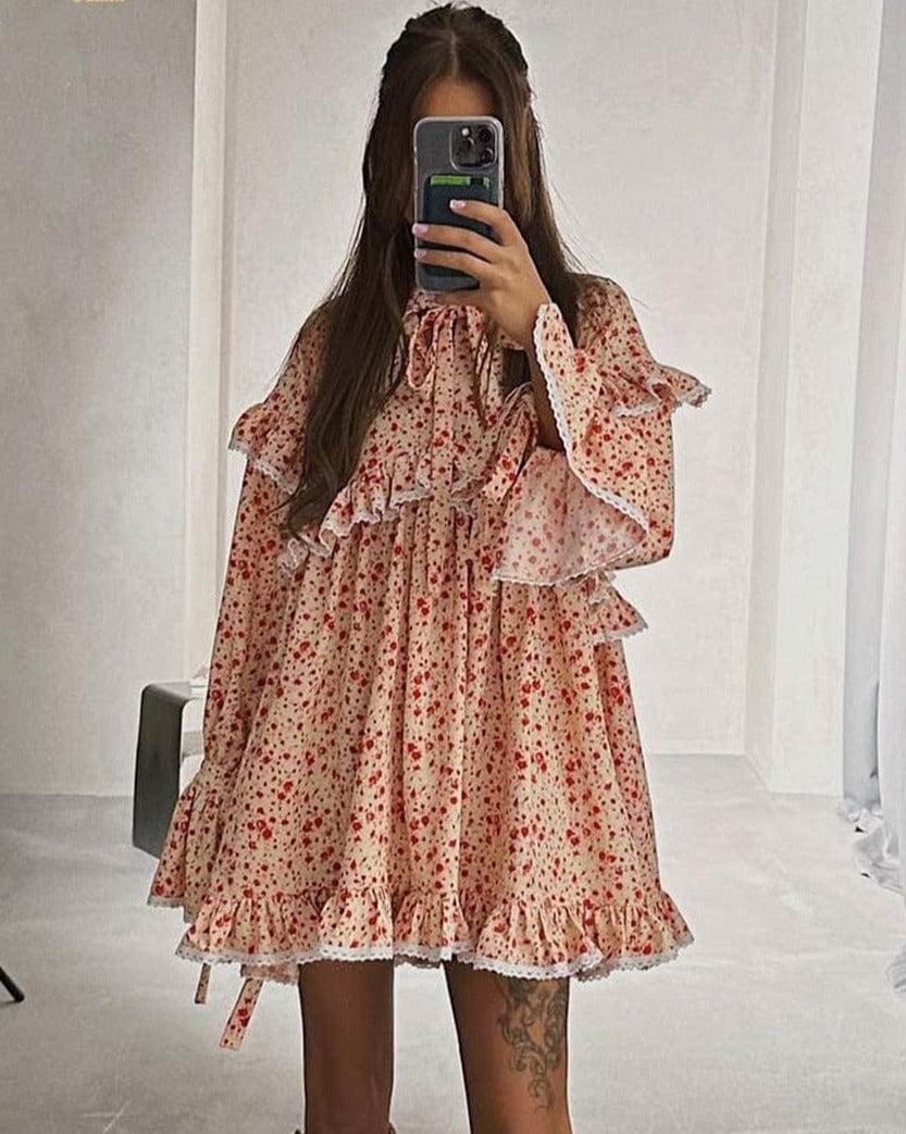 Teon Clothing Shop Casual Loose Print Dress Women's Fashion Office Long Sleeve Mini Dress