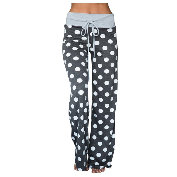 Teon Clothing Shop Gray / S / United States Drawstring Pants for Women Casual long pants with polka dot print