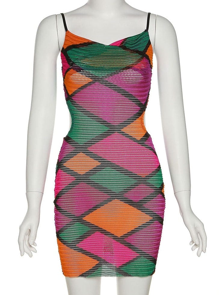 Teon Clothing Shop Mesh multicolored patchwork mini dress