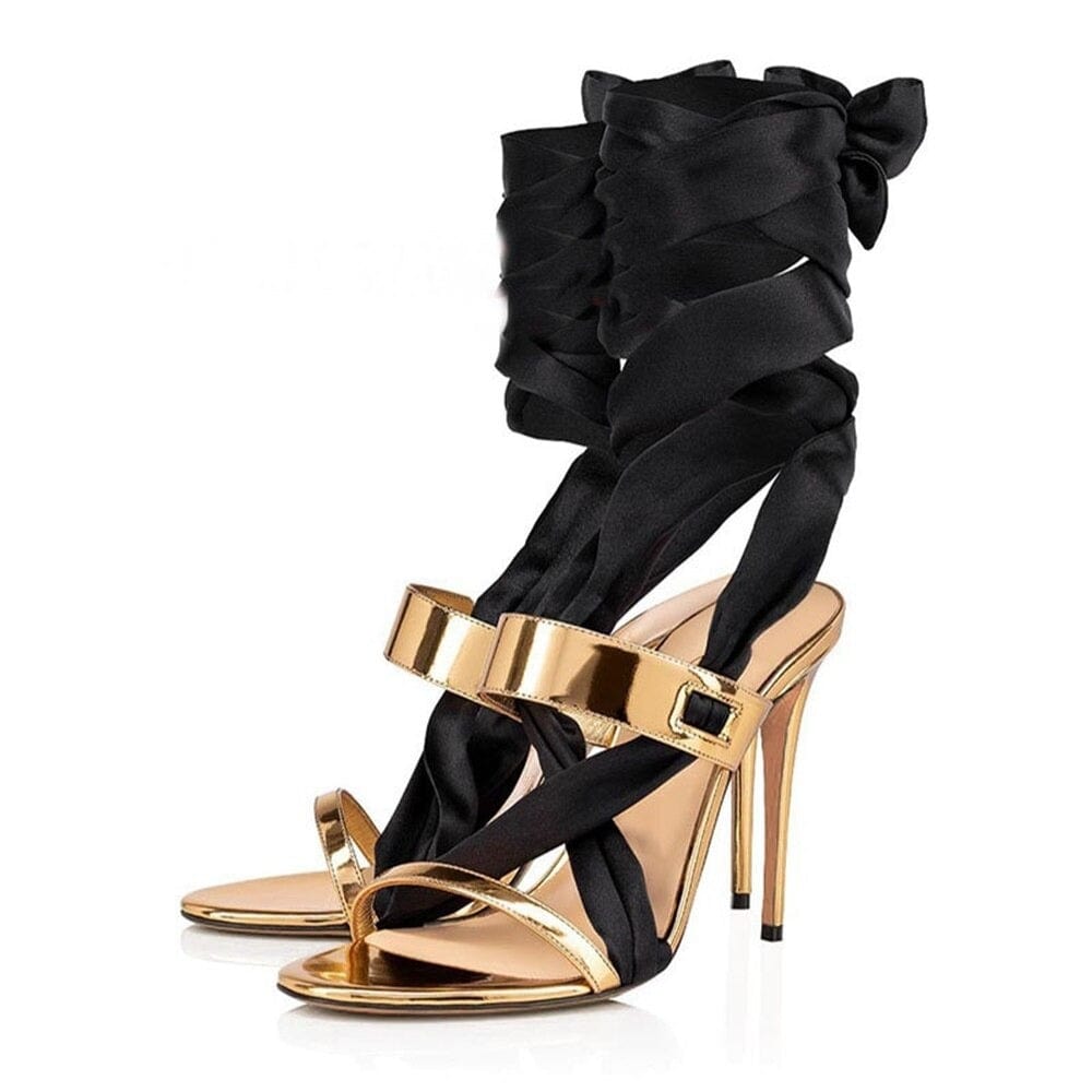 Teon Clothing Shop Black / 34 Women's Butterfly Cross Strap Sandals Gold Mixed Colors High Heels