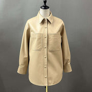 Teon Clothing Shop Beige / M Coat Bust 104cm Women's Genuine Leather Shirt Gold Silver Leather Shirt