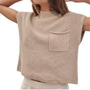 Teon Clothing Shop Women's knitted pullover vintage monochrome, casual sleeveless pullover,