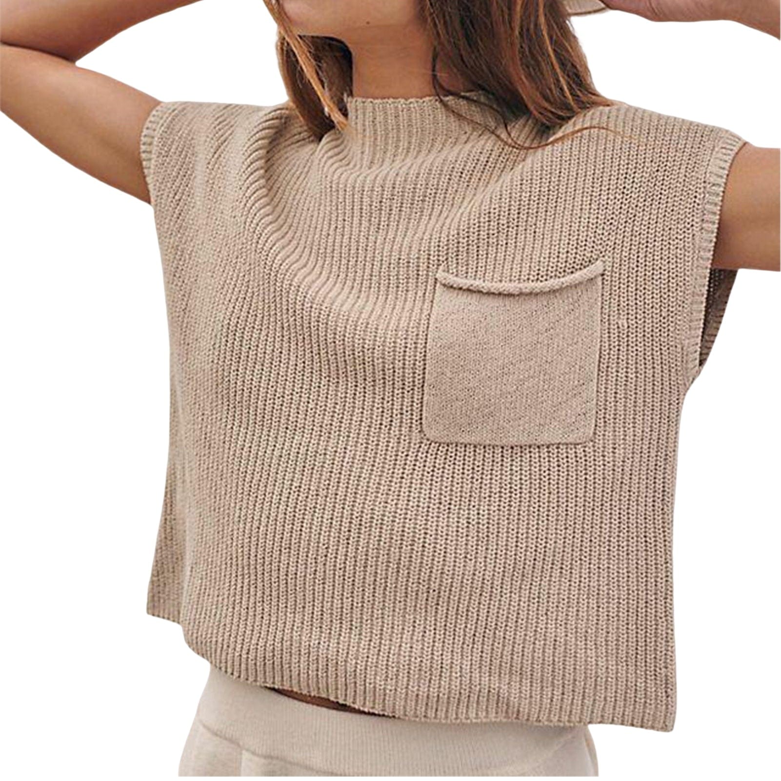 Teon Clothing Shop Women's knitted pullover vintage monochrome, casual sleeveless pullover,