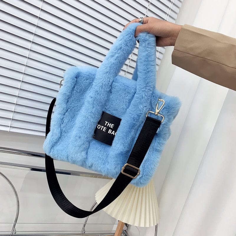 Teonclothingshop Sky blue 2023 Designer Large Faux Fur Bag For Women Luxury Handbags