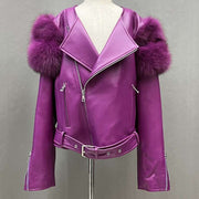 Teonclothingshop Purple / XS Coat Bust 88cm 2023 Luxury women's jackets made of real lambskin with fur