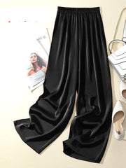 Teonclothingshop 2023 Summer Women's Pants Silk Satin Wide Leg Casual Solid Color High Waist Pants