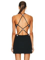 Teonclothingshop 2023 Women's Summer Fashion Crystal Black Backless Diamond Bandage Dress.