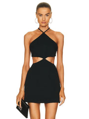 Teonclothingshop 2023 Women's Summer Fashion Crystal Black Backless Diamond Bandage Dress.