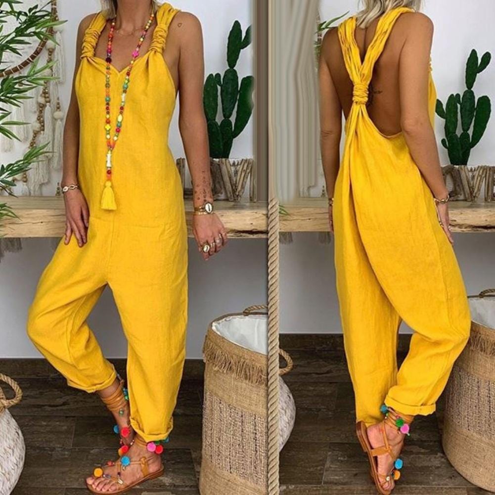 Teonclothingshop 80% HOT SALE!!! Women's solid color sleeveless jumpsuit, knitted backless jumpsuit