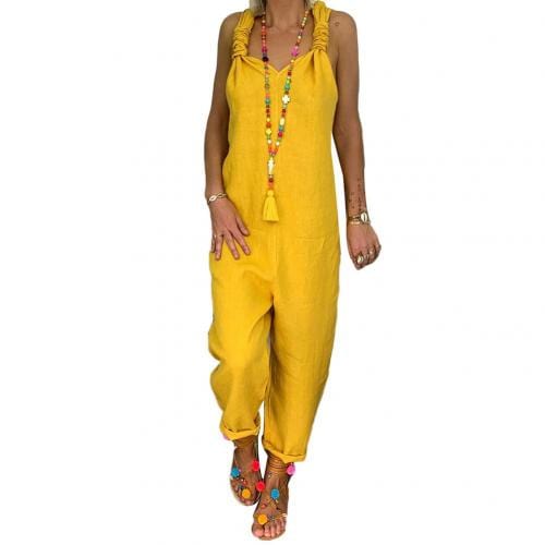 Teonclothingshop Yellow / S 80% HOT SALE!!! Women's solid color sleeveless jumpsuit, knitted backless jumpsuit