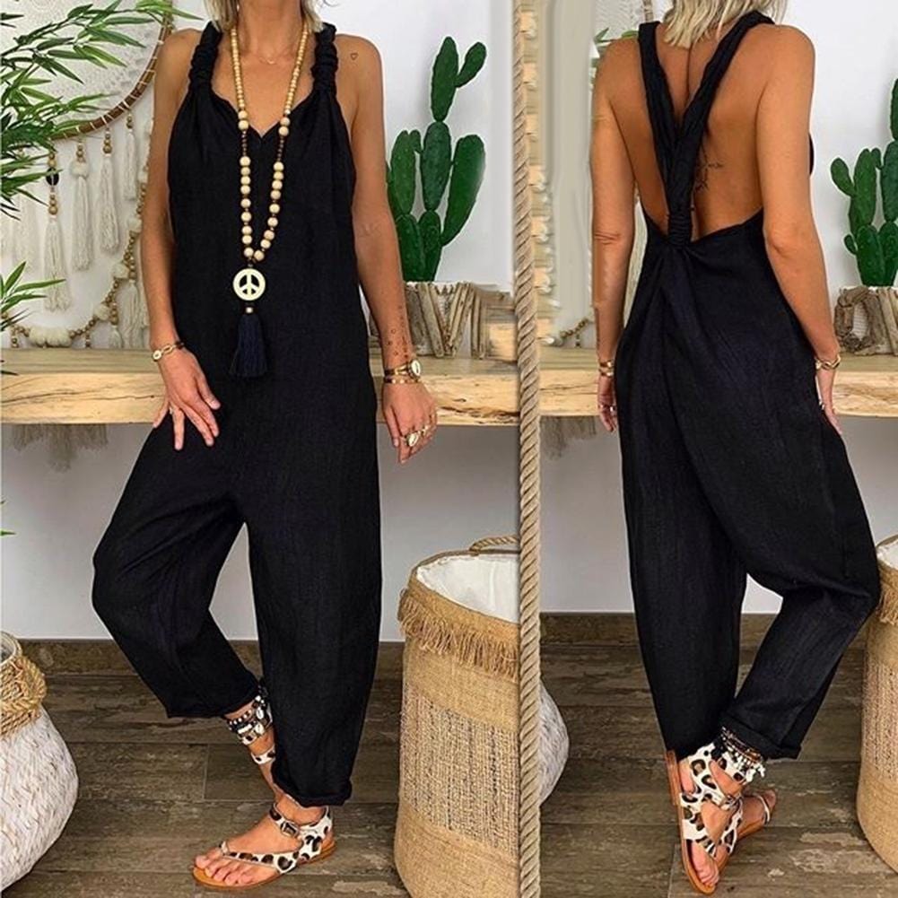 Teonclothingshop 80% HOT SALE!!! Women's solid color sleeveless jumpsuit, knitted backless jumpsuit