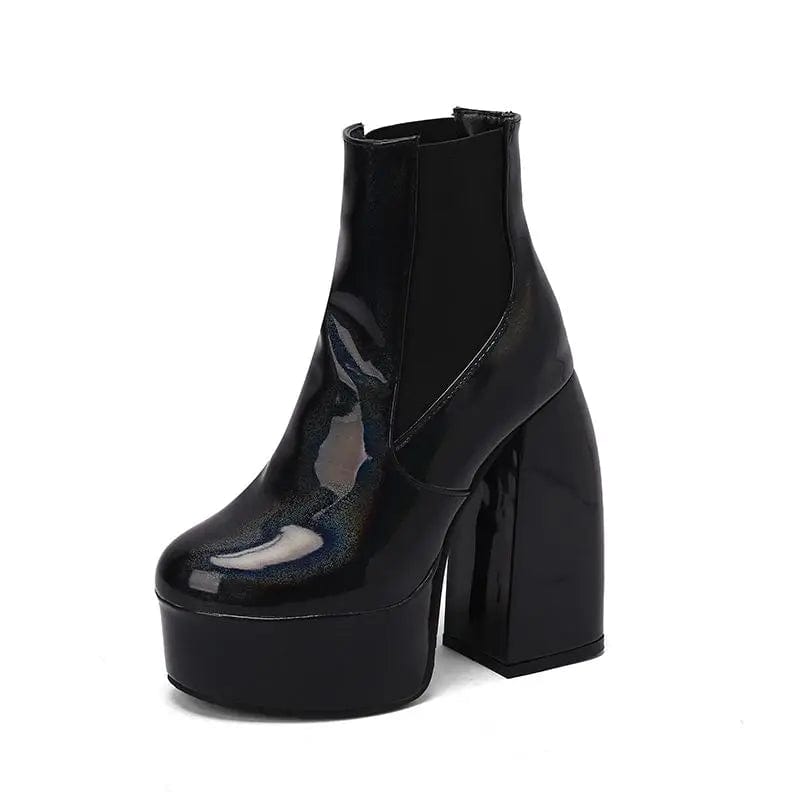 Teonclothingshop black / US4-EU35-22.5CM Ankle boots with round toes, thick high heels