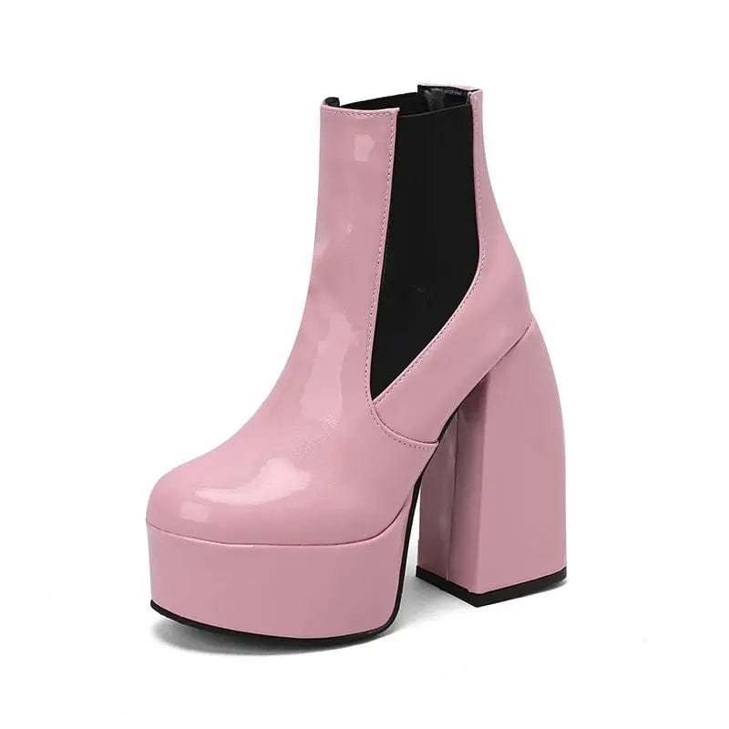 Teonclothingshop pink / US4-EU35-22.5CM Ankle boots with round toes, thick high heels