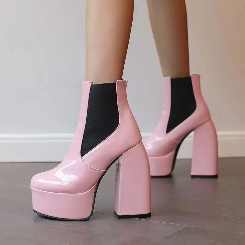 Teonclothingshop Ankle boots with round toes, thick high heels