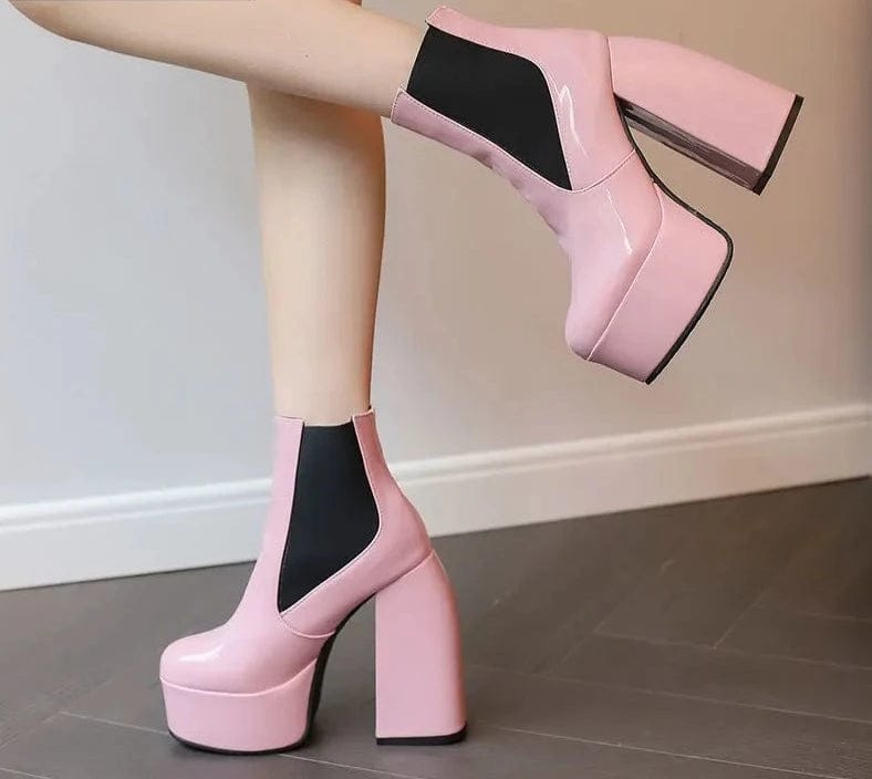 Teonclothingshop Ankle boots with round toes, thick high heels