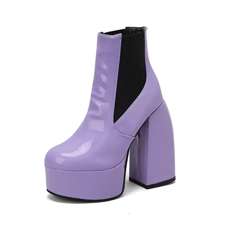 Teonclothingshop purple / US4-EU35-22.5CM Ankle boots with round toes, thick high heels