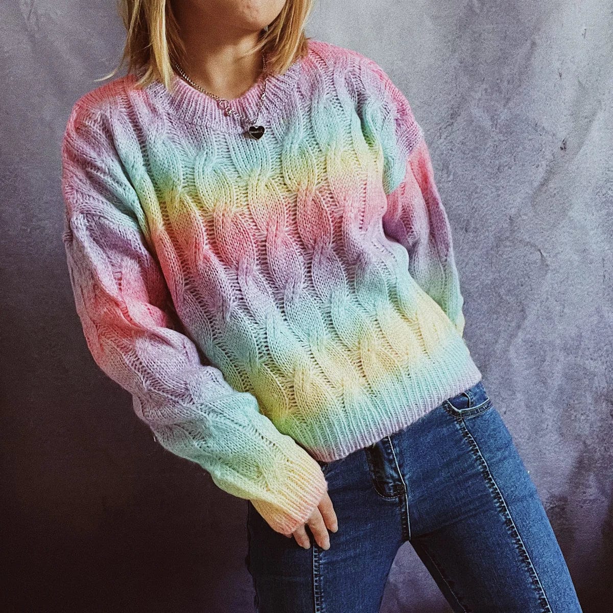 Teonclothingshop Autumn New Light Rainbow Gradient Knitted Sweater