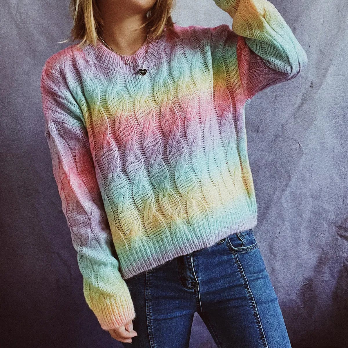 Teonclothingshop Autumn New Light Rainbow Gradient Knitted Sweater