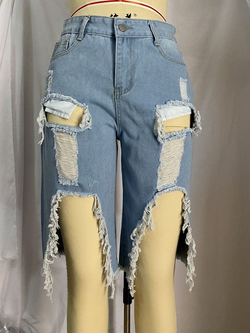 Teonclothingshop Baggy denim shorts with ripped holes