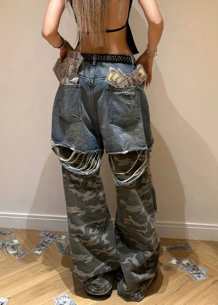 Baggy Ripped Stacked Straight-Leg Denim Pants