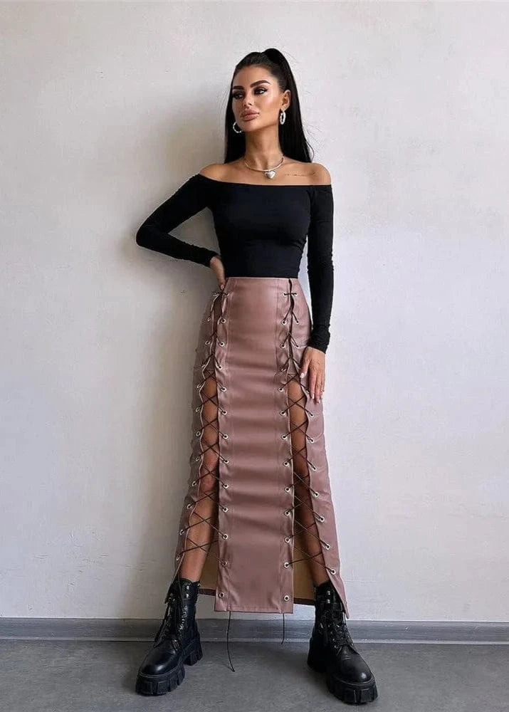 Teonclothingshop Bandage Leather Pencil Skirt