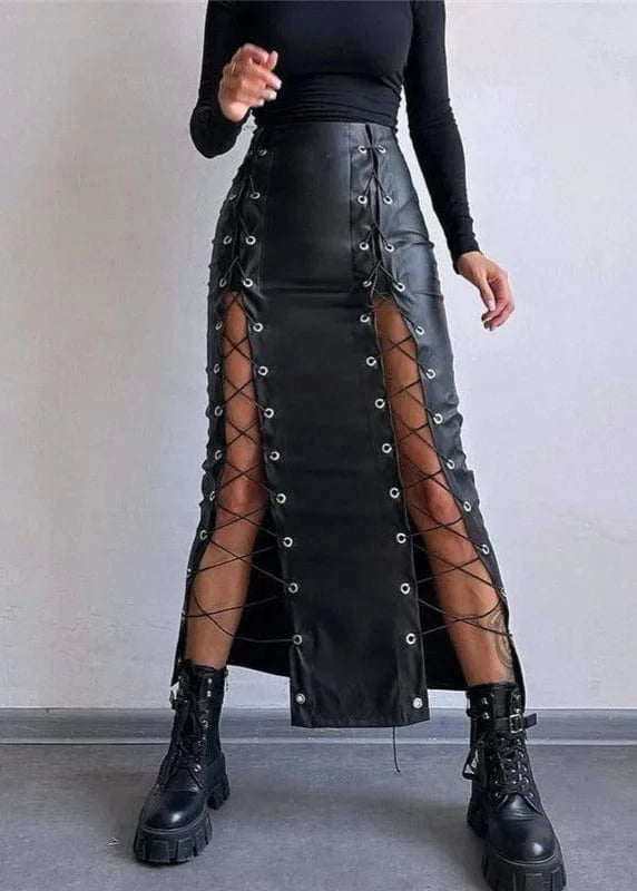 Teonclothingshop Bandage Leather Pencil Skirt