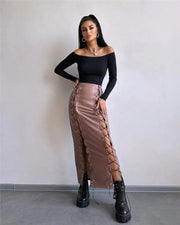 Teonclothingshop Bandage Leather Pencil Skirt