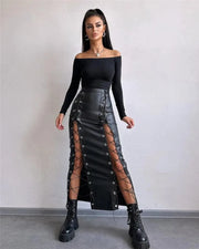 Teonclothingshop Bandage Leather Pencil Skirt