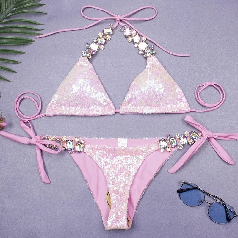 Teonclothingshop Bikini swimsuit with rhinestones Push Up