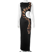 Teonclothingshop Bold and Chic: Black Cut-Out Snake Print Dress