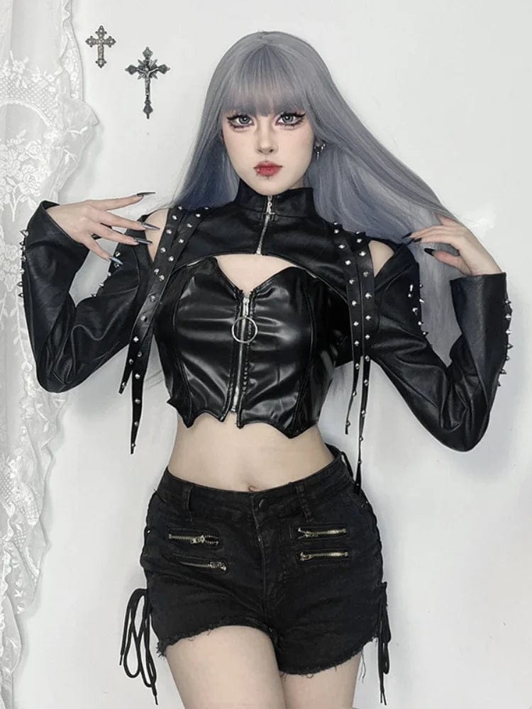 Teonclothingshop Bold and Edgy: Punk Faux Leather Cropped Jacket for Women