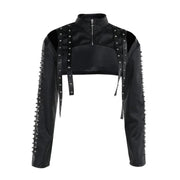 Teonclothingshop Bold and Edgy: Punk Faux Leather Cropped Jacket for Women