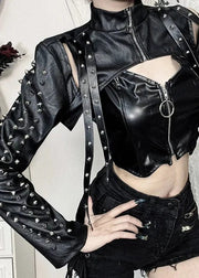 Teonclothingshop Bold and Edgy: Punk Faux Leather Cropped Jacket for Women